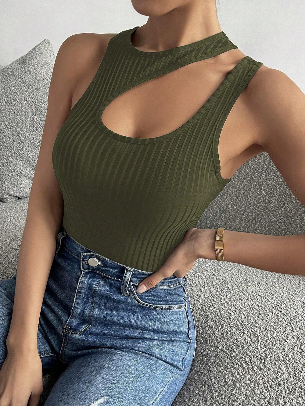 ZARA Fashion Elegant Hollow Out Sleeveless Round Neck Slim Fit Cropped Tank Top